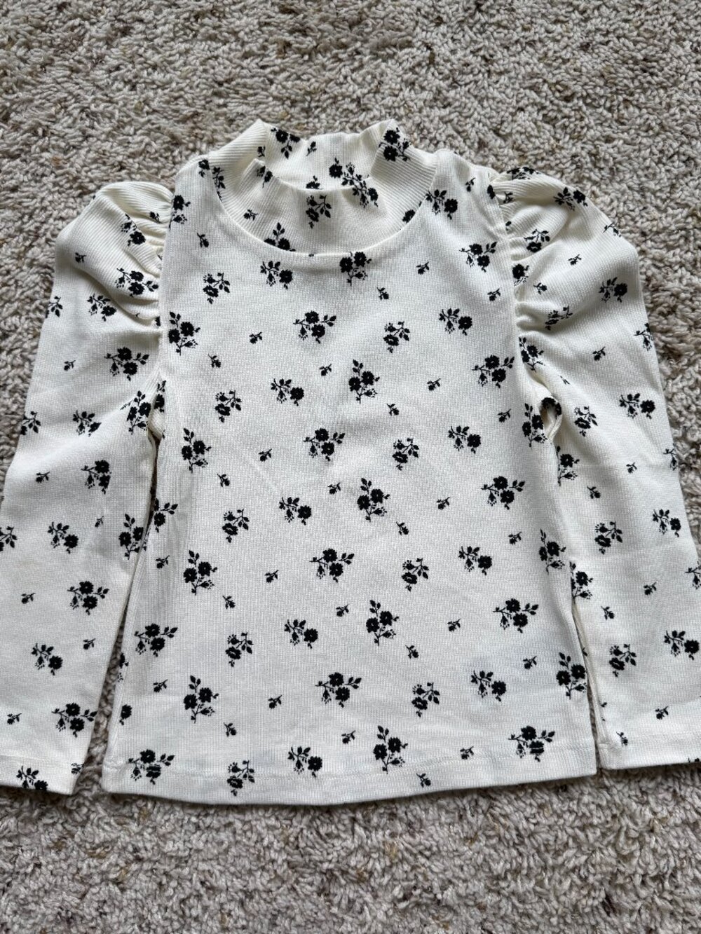 baby GAP puff sleeve mock neck long-sleeve floral top 3T ivory, black NWT